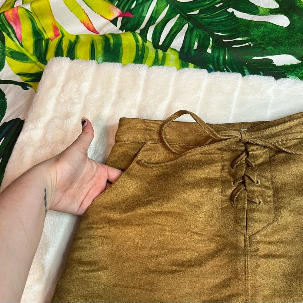 LC Lauren Conrad 4/27 Brown Faux Suede Lace Up Boho Casual Summer Fall Skirt - Picture 7 of 12